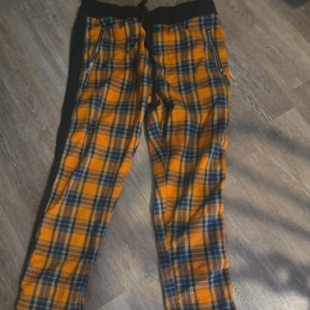 Woven Plaid Trousers - Yellow Plaid Relaxed Fit